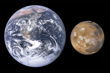 Größenvergleich von Erde und Mars