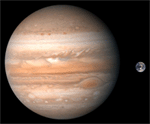 Größenvergleich von Jupiter und Erde